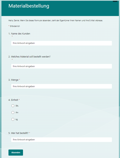 Formular zur Materialbestellung